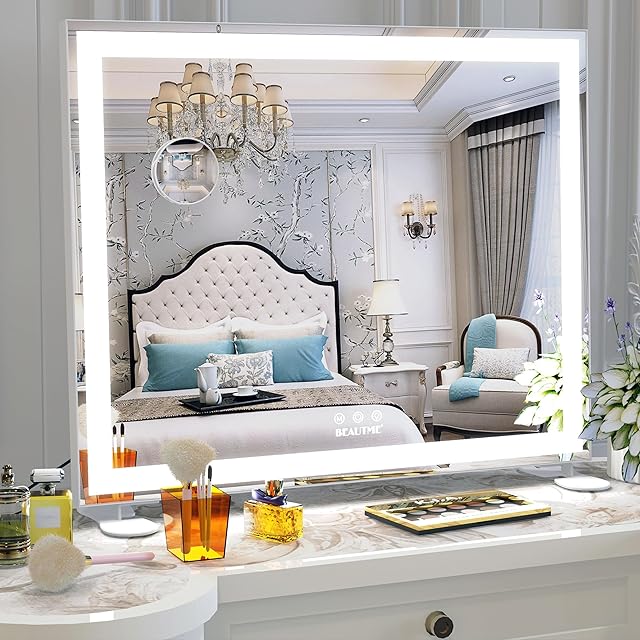 新品ドレッサー ☆北欧風 鏡台 化粧台 LED三色変更 おしゃれ 大鏡面 大