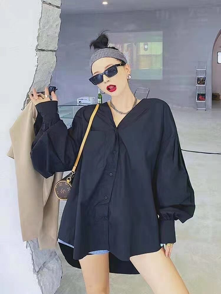 パフスリーブ　Vネックシャツ　AJ22263-B07