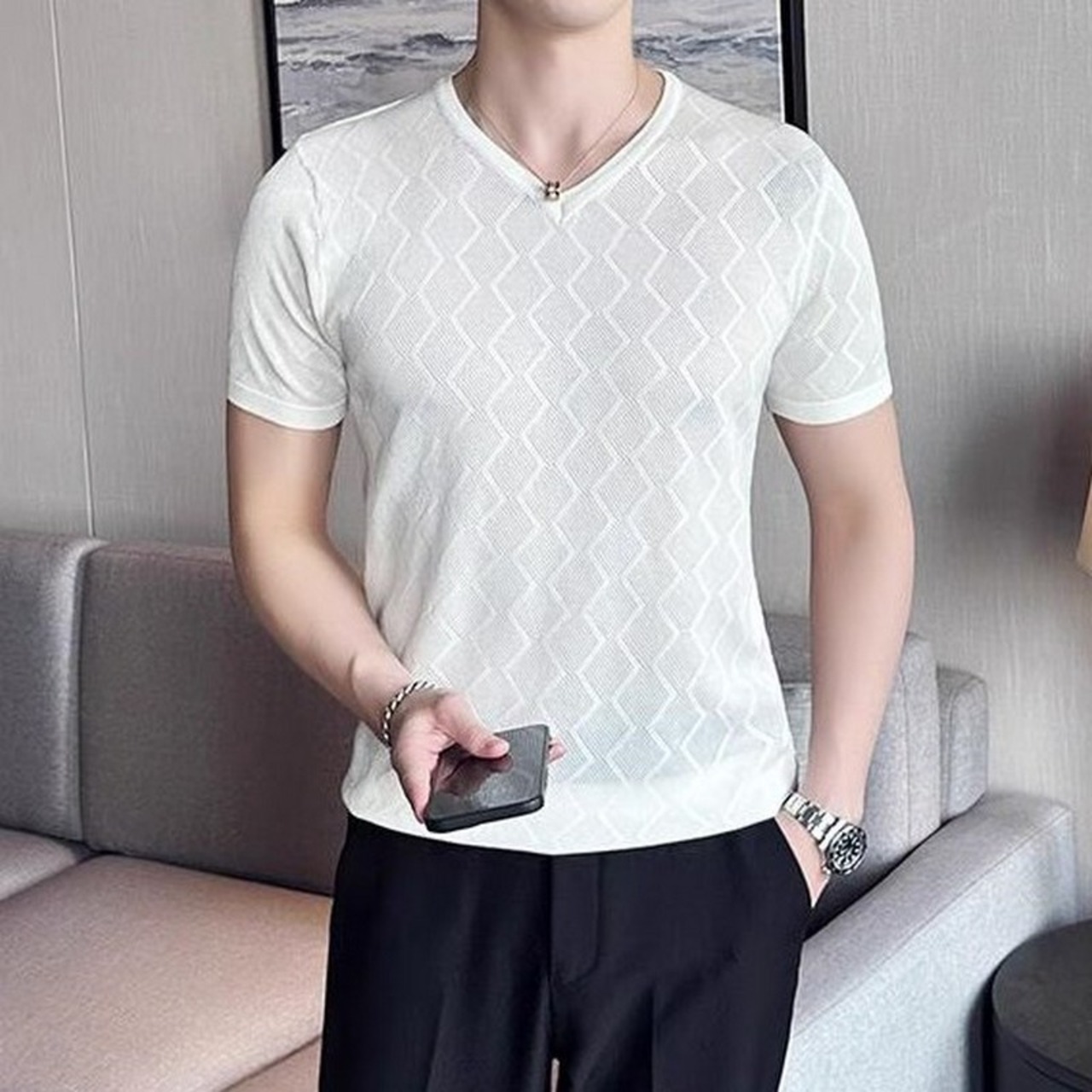 v neck business slim stretch tops 00128