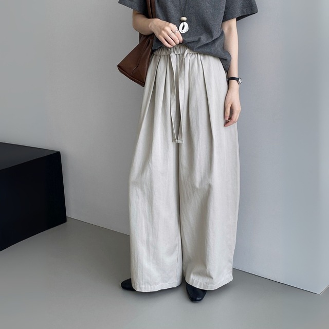 ウエストゴム プリーツデザイン ワイドレッグパンツ ◆3color　204418