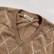 カシミヤ100% Shakehand シェイクハンド アーガイル柄 Vネック ウールセーター L/ベージュ メンズ