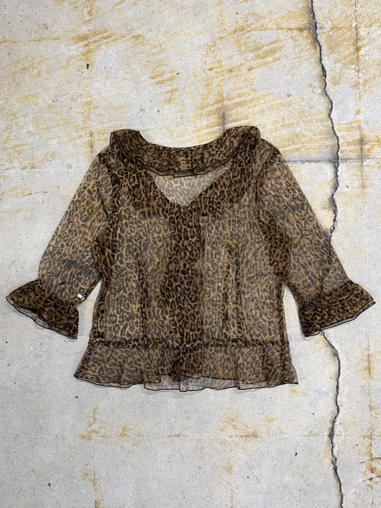 leopard sheer ruffle blouse