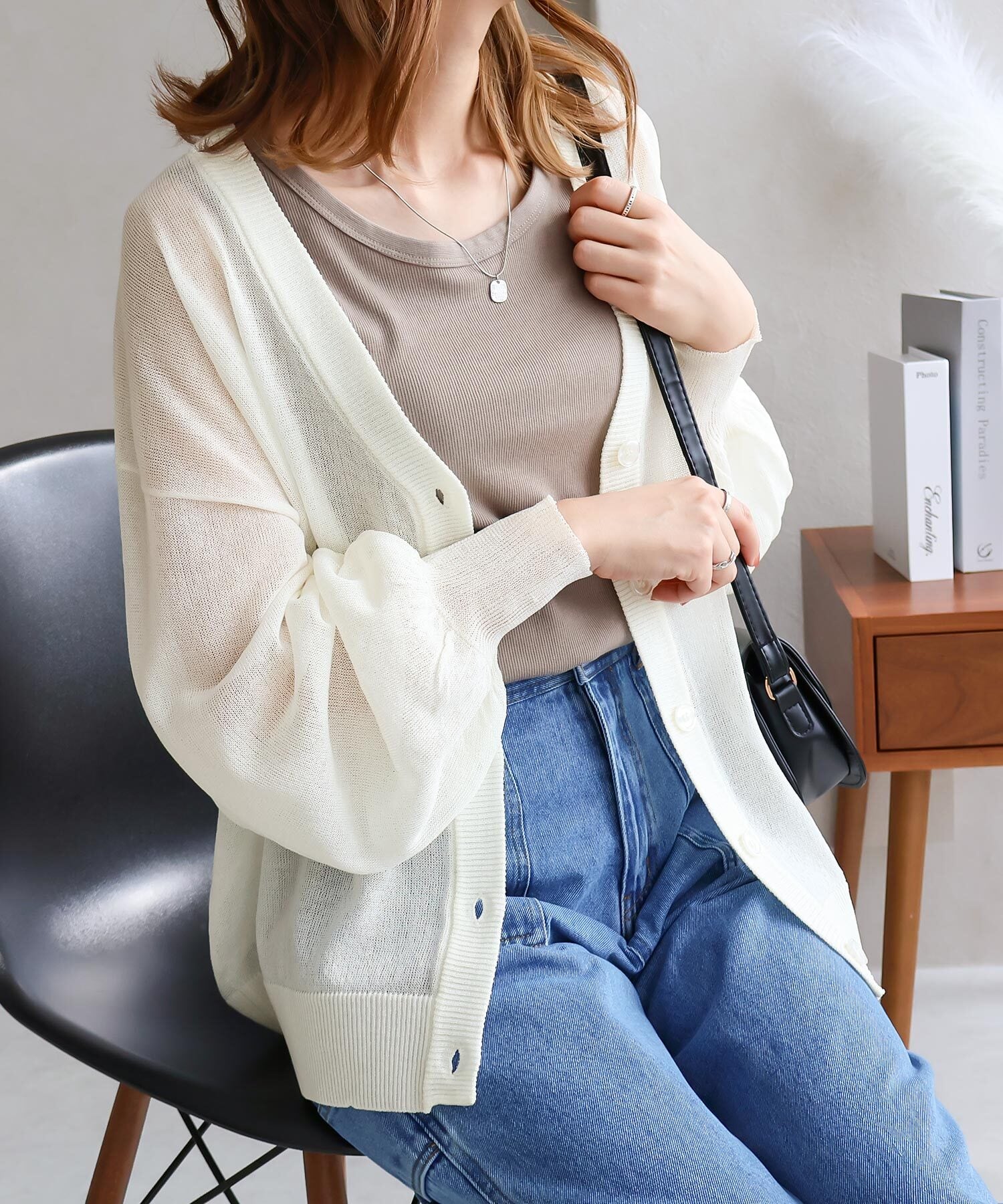 【新品タグ付】手洗可 DESPRES シアー長袖カーディガン 黒 ¥23100 osharewalker カーディガン レディース トップス 羽織り 重ね着