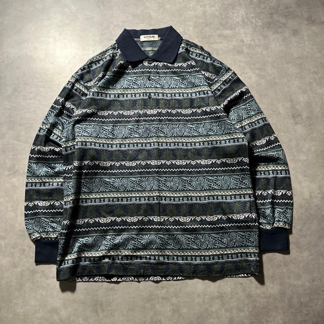 ヴィンテージ 総柄 ボーダー ポロシャツ 幾何学 民族模様 ポロシャツ