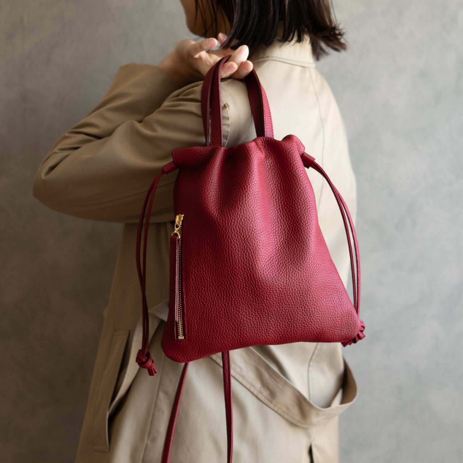 縦長巾着　2wayポシェット本革シンプルバック 縦長巾着 2WAY ポシェット本革シンプル ショルダーバッグ | chouchou