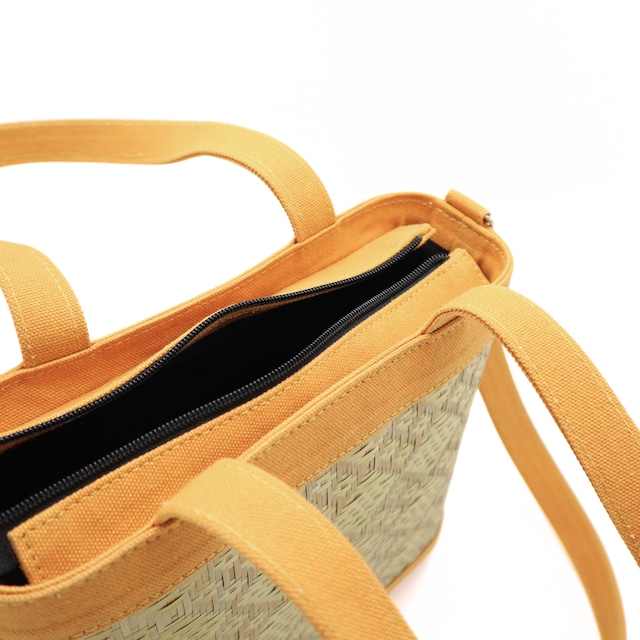 【2wayハンドバッグ】竹編みかごバッグ（イエローオーカー・黄土）
