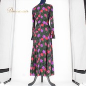 社交ダンス 衣装 スタンダード ドレス ワンピース レッスンウェア パーティ衣装 女性用 オールシーズン 花柄 黒 赤 紫 緑 ブラック系 レッド系 パープル系 華やかデザイン 伸縮性 おしゃれ ダンスパーティ 講師衣装 フェスティバル ブラックベース floral ヴィンテージ シック フレア シルエット 着やすい トレンド