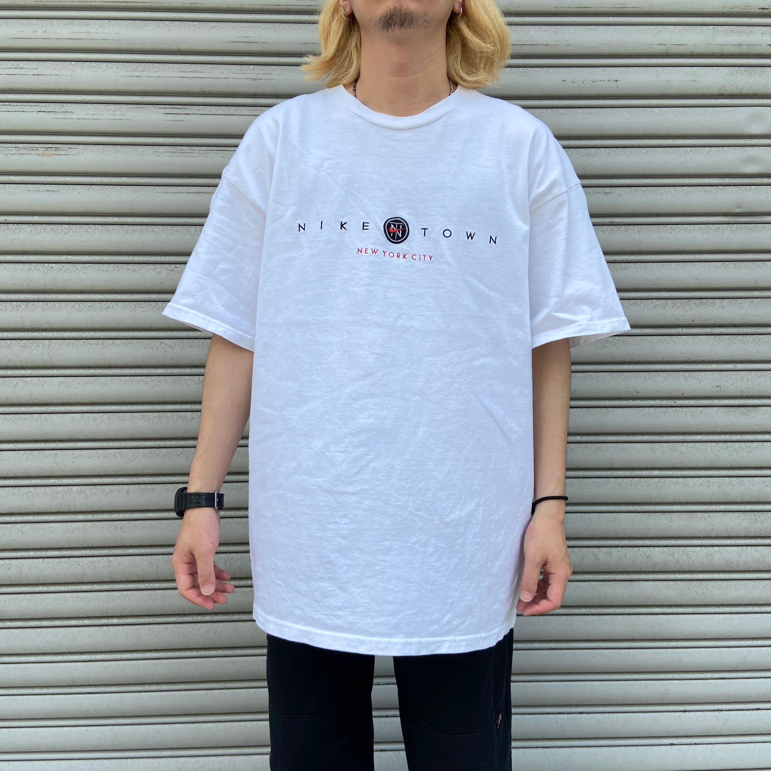 90s USA製 NIKE ナイキ 刺繍ロゴTシャツ スウォッシュロゴ 白 XL