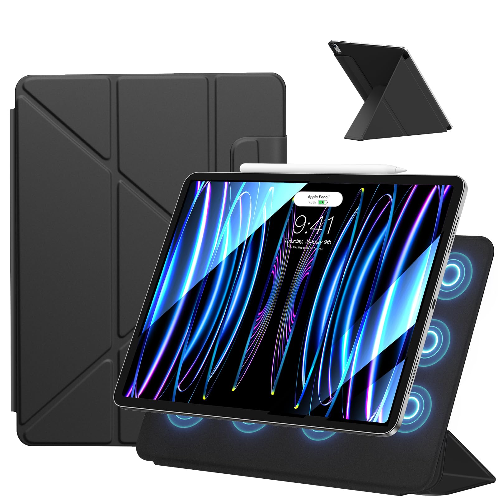 SANDUODD iPad 11世代 ケース (A16、2025) iPad 第10/11世代 (2022/2025)対応 強力マグネット吸着 横置&縦置 角度調整可能 三角形スタンド 安定感 超スリム 極薄 軽量 耐久性保護カバー オートスリープ/ウェイク対応 (ブラック)