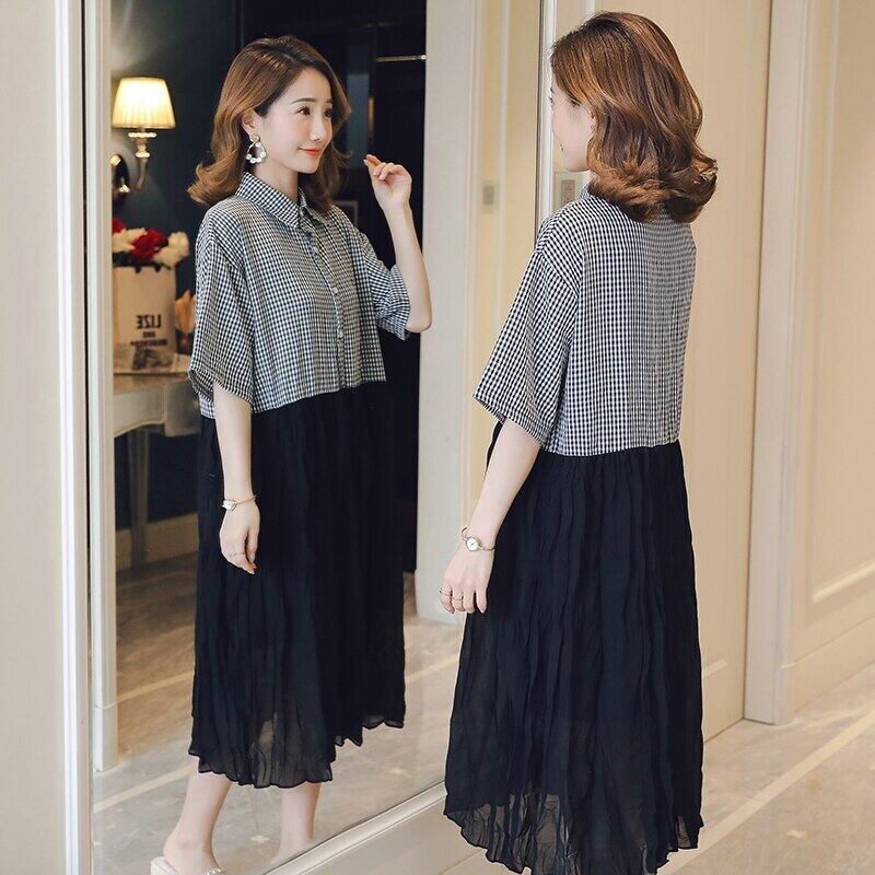 【新作】【送料無料】 2019夏到着マタニティドレス女性格子縞パッチワーク大型ドレス妊婦 大きめサイズ サマー 夏物 AL expec3755513385