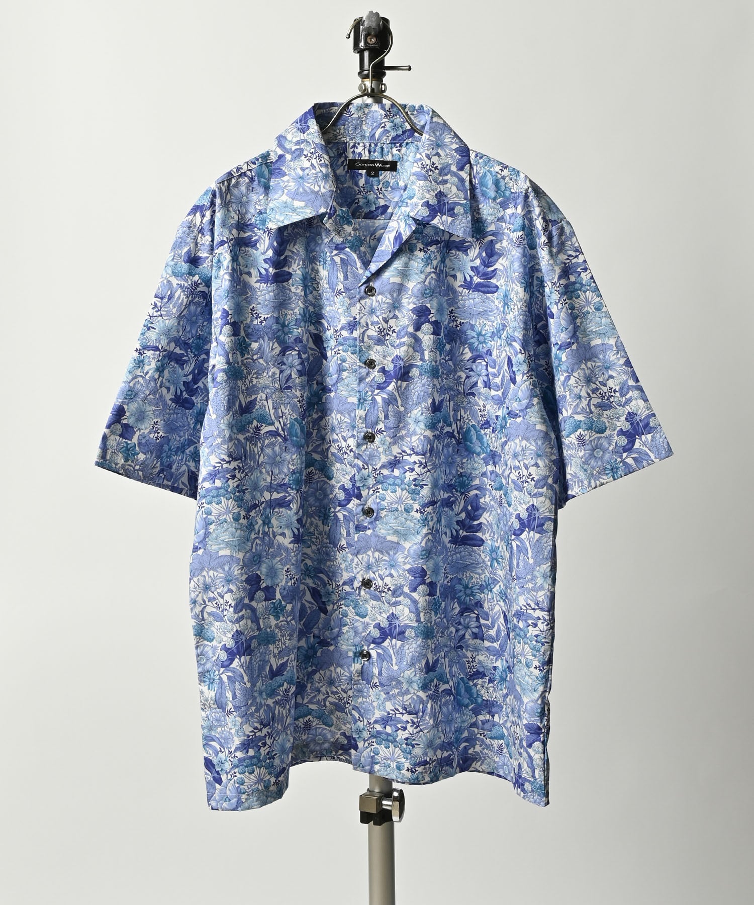 Garcon Wave Loose botanical open collar shirt made in Japan (BLU 