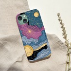受注生産 iPhoneケース 黄色い月と紫の山の星空柄｜天体図風 STAR046B