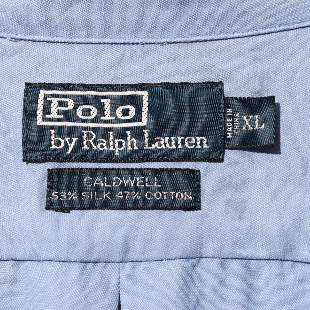 美品 XL 完全無地 サックスブルー シルクコットン Caldwell Polo Ralph Lauren ポロラルフローレン 半袖開襟シャツ