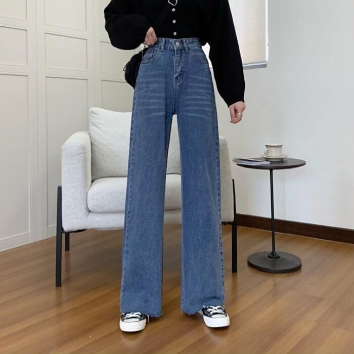 スタンダードジーンズ スプリングオータムハイウェスト薄手パンツ レトロ 春物 秋物 1号婦人46300395303