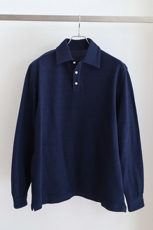 【新品】MINTENS Vintage French Polo Shirts Vintage organic CottonPique fabric made in JAPAN fabrics／ 日本製 ヴィンテージ生地 オーガニック 鹿の子 コットン生地 長袖 ポロシャツ インディゴブルー オリジナルブランド ヴィンテージ フレンチ シルエット サイズ①・②