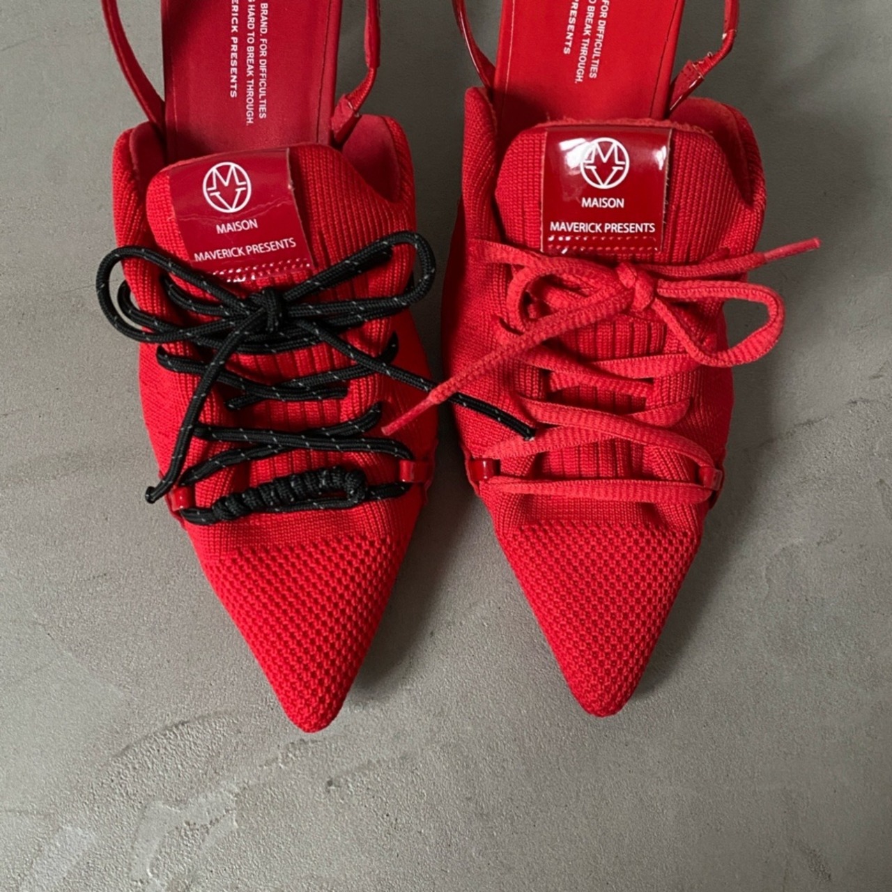 【受注予約：7月上旬入荷予定】knit lace-up sneaker heel/red