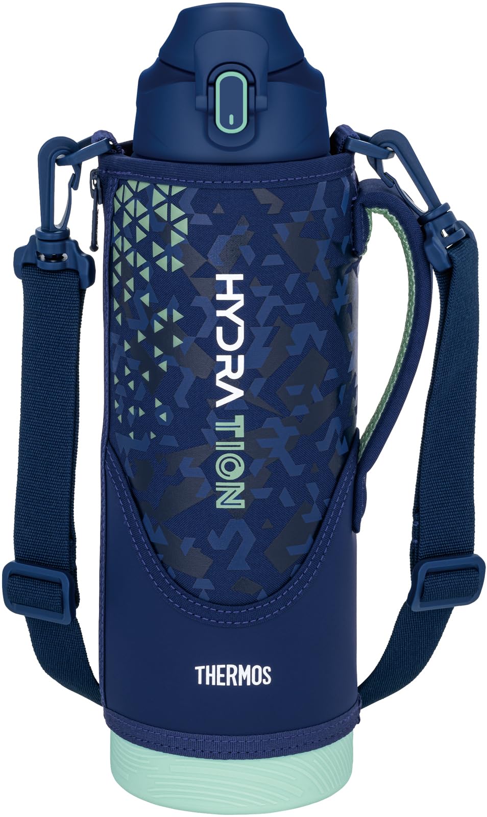 【特価処分】サーモス 水筒 真空断熱スポーツボトル 1.5L ネイビーミント 保冷専用 子供用 ポーチ付き 肩に優しいストラップ FJS-1500F NVMT