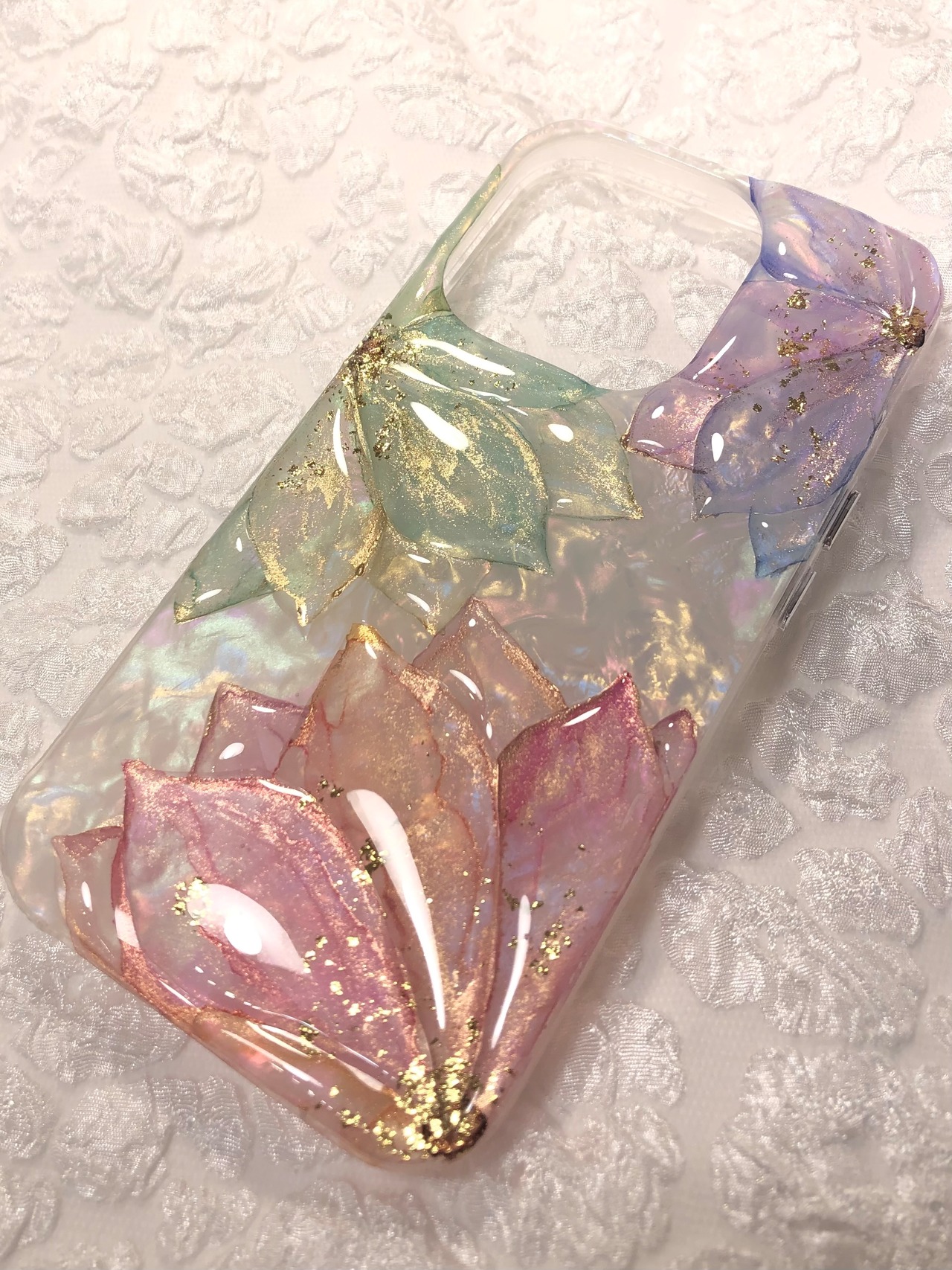 【iPhoneケース】春色3輪ぷるるんフラワー