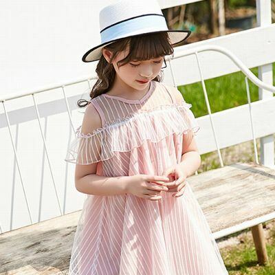 肩開き シースルー ａライン ワンピース 110 150cm ふんわり ガーリー フリル 半袖 オフショル 19s S 夏服 韓国 子供服 女の子 ガールズ キッズ P160 A Dear Child