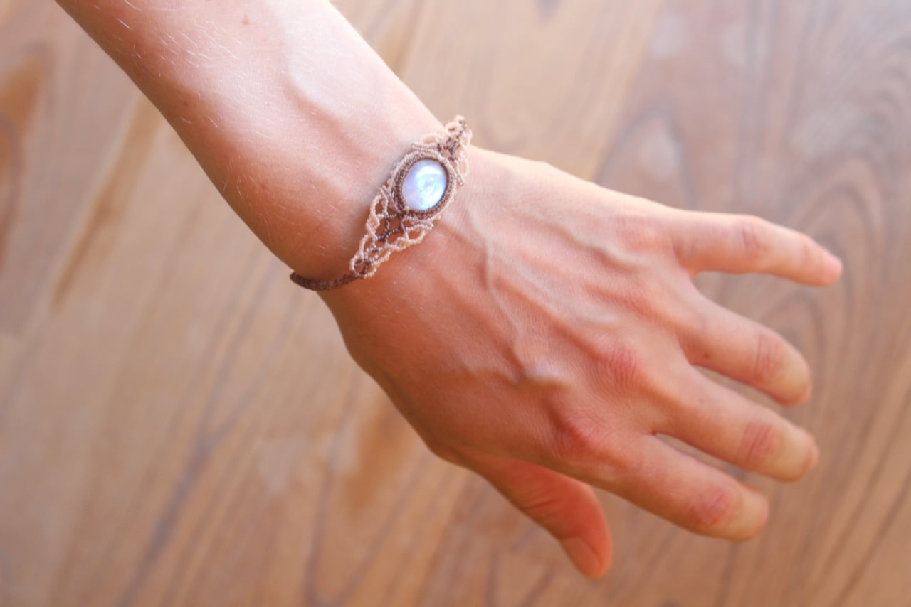 Rainbow moonstone micro macrame bracelet