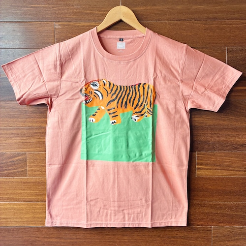 張り子Tシャツ　トラ　サーモンピンク×グリーン（S）　CL007