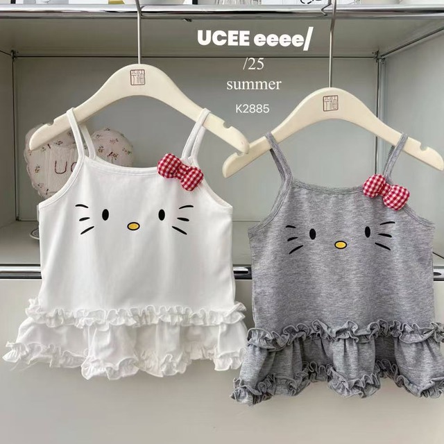 【80-130】夏新作キャミネコデザイン トップス
