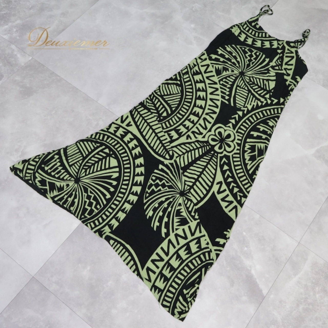 フラダンス 衣装 ワンピース ドレス ブラック系 キャミソールドレス カーキ系 花柄 カヒコ柄 シンプル かわいい 華やか きれい おしゃれ 大人っぽい 黒 緑 ハワイアン アロハ ハワイアンプリント フラ ダンス レッスン 練習 リゾート スポーツウエア