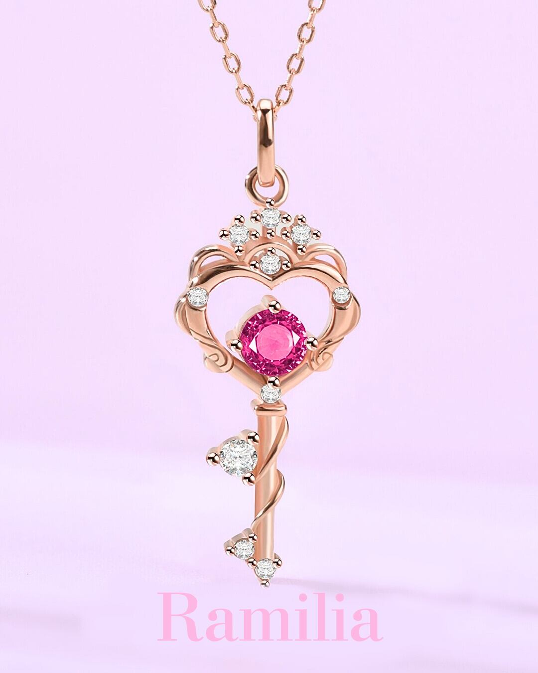 ピンクハートキーネックレス R2406113