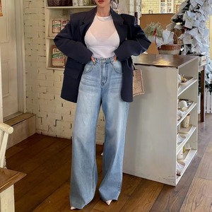 ボトムス パンツ デニムパンツ ストレート ワイド ファスナー ハート柄 プリント ポケット かわいい 大人可愛い シンプル カジュアル 大人 おしゃれ お洒落 かっこいい 大人可愛い 大人女子 こなれ感 ラフ メンズライク ボーイッシュ 主役級 存在感 無地 オールシーズン シーズンレス 10代 20代 30代 レディース 女性用 学生 通学 デート お出かけ 女子会 休日 アウトドア 旅行 着回し 普段使い  脚長 S M L ゆったり ブルー