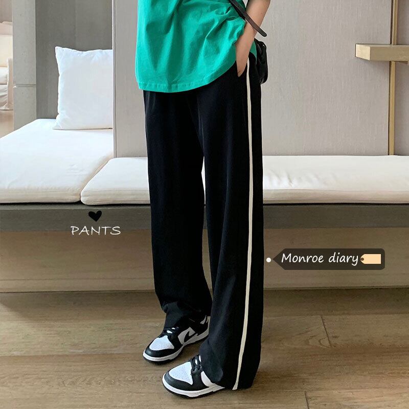 ブラックハイウェストカジュアルパンツ サマー薄手ルーズロング 夏物 モンロー42320811518