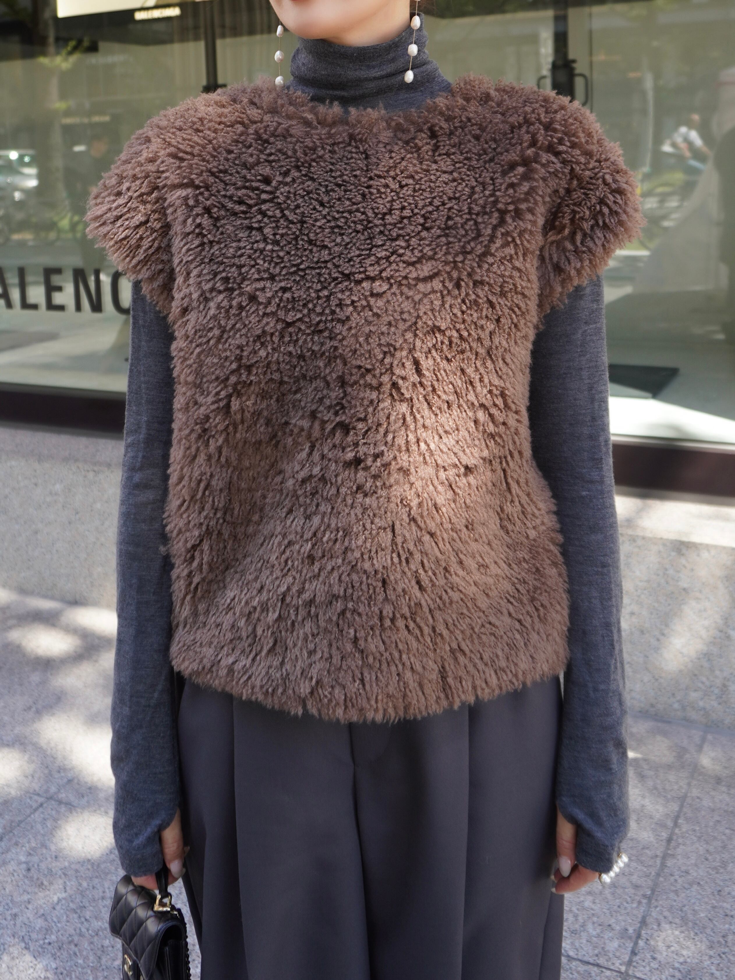 HYEON】fur gilet brown 