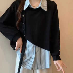 【送料無料】 ブラウス セーター 2色 色 トップス ロング丈 ゆる 長袖 Vネック 襟付き Aライン フレア プルオーバー 異素材切り替え ドッキング かわいい 大人可愛い 大人女子 こなれ感 シンプル カジュアル 大人 おしゃれ お洒落 ラフ コンサバ ガーリー デート お出かけ お茶会 女子会 休日 授業参観 春 秋 30代 40代 女性用 レディース 着回し プチプライス カラバリ デイリーユース 普段使い ファッション 定番アイテム 着痩せ 垢抜け ブラック ブラウン ニュアンスカラー