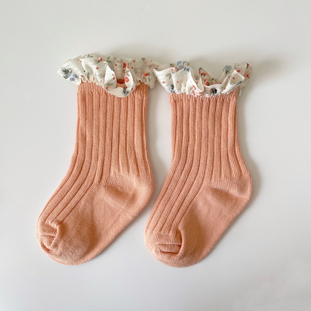【単品】【S(flamingo) 】frill socks-Spring flower