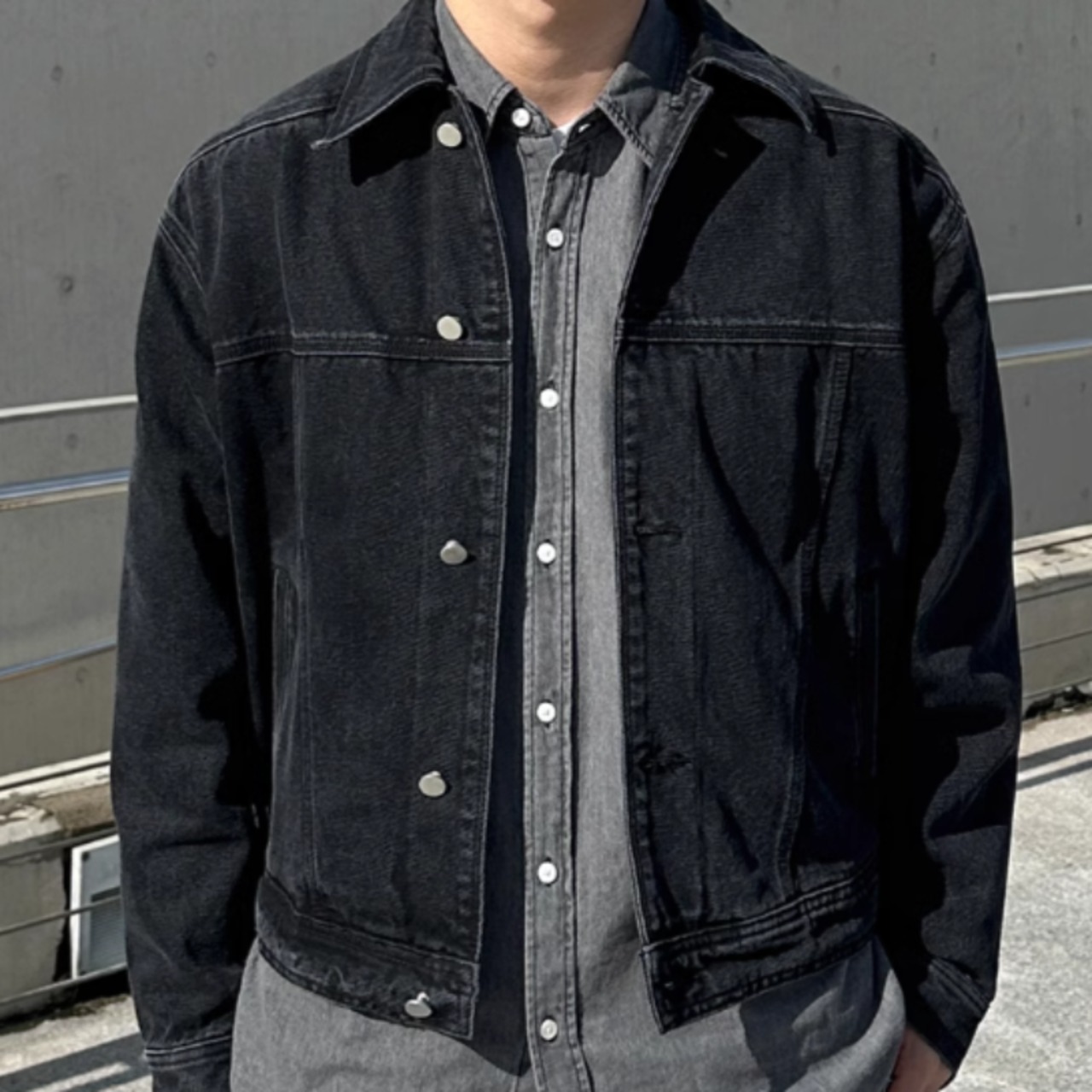 レトロウォッシュブラックデニムジャケット　0826