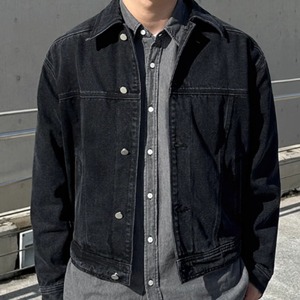 レトロウォッシュブラックデニムジャケット　0826