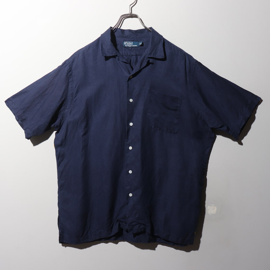 濃色美品 L ネイビー シルクリネン Caldwell ポロラルフローレン 半袖 