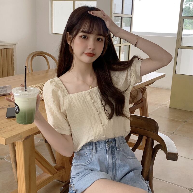 サマースタイルシャツ カラートップス レディース 大人ガーリー スウィート キュート カジュアル 夏物 スクウェア 試着室38293940783