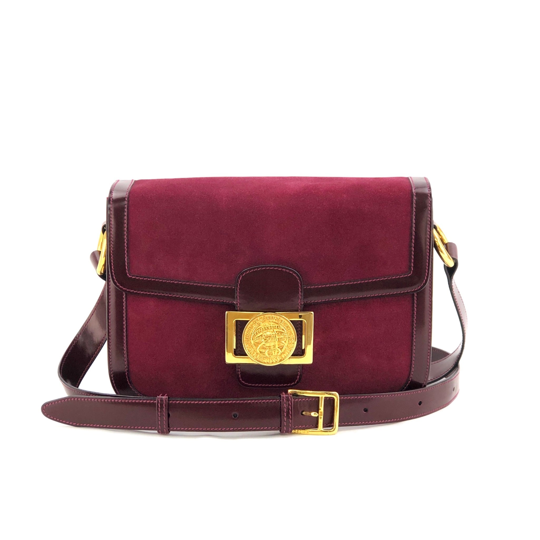 CELINE セリーヌ メダル モチーフ スエード ショルダーバッグ ボルドー