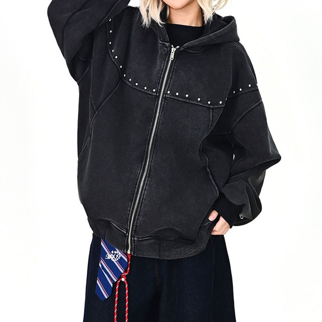 スタッズラインオーバージップフーディ 2col   R01437