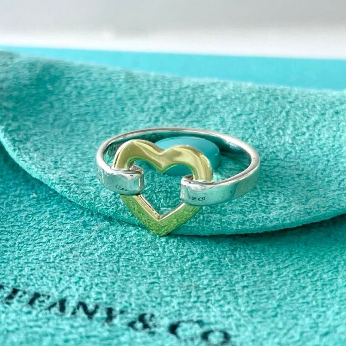 Tiffany オールドティファニー オープンハートリング9号 オールドティファニー 9号 ハート 925 750 コンビ リング ACO7fe