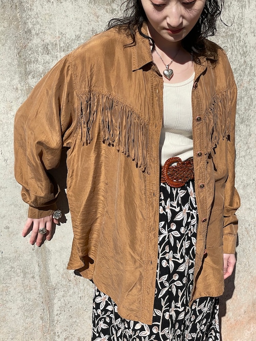 Vintage Smoked Gold Fringe Silk Blouse