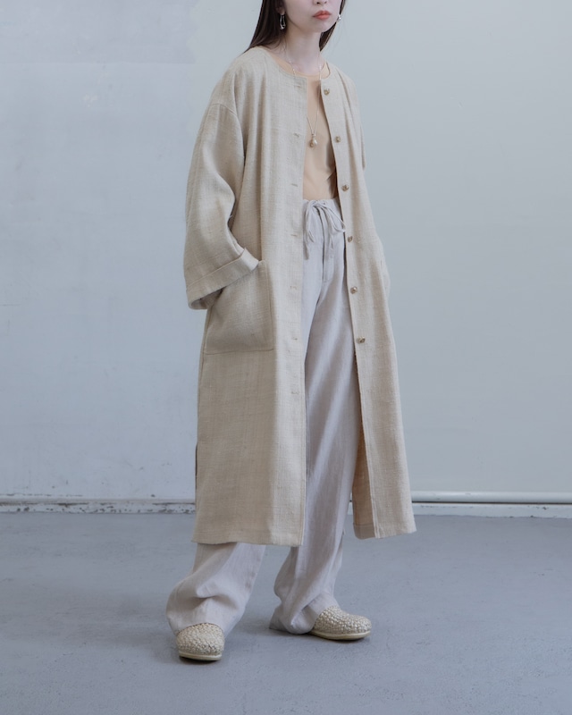 1980s collarless silk tweed coat