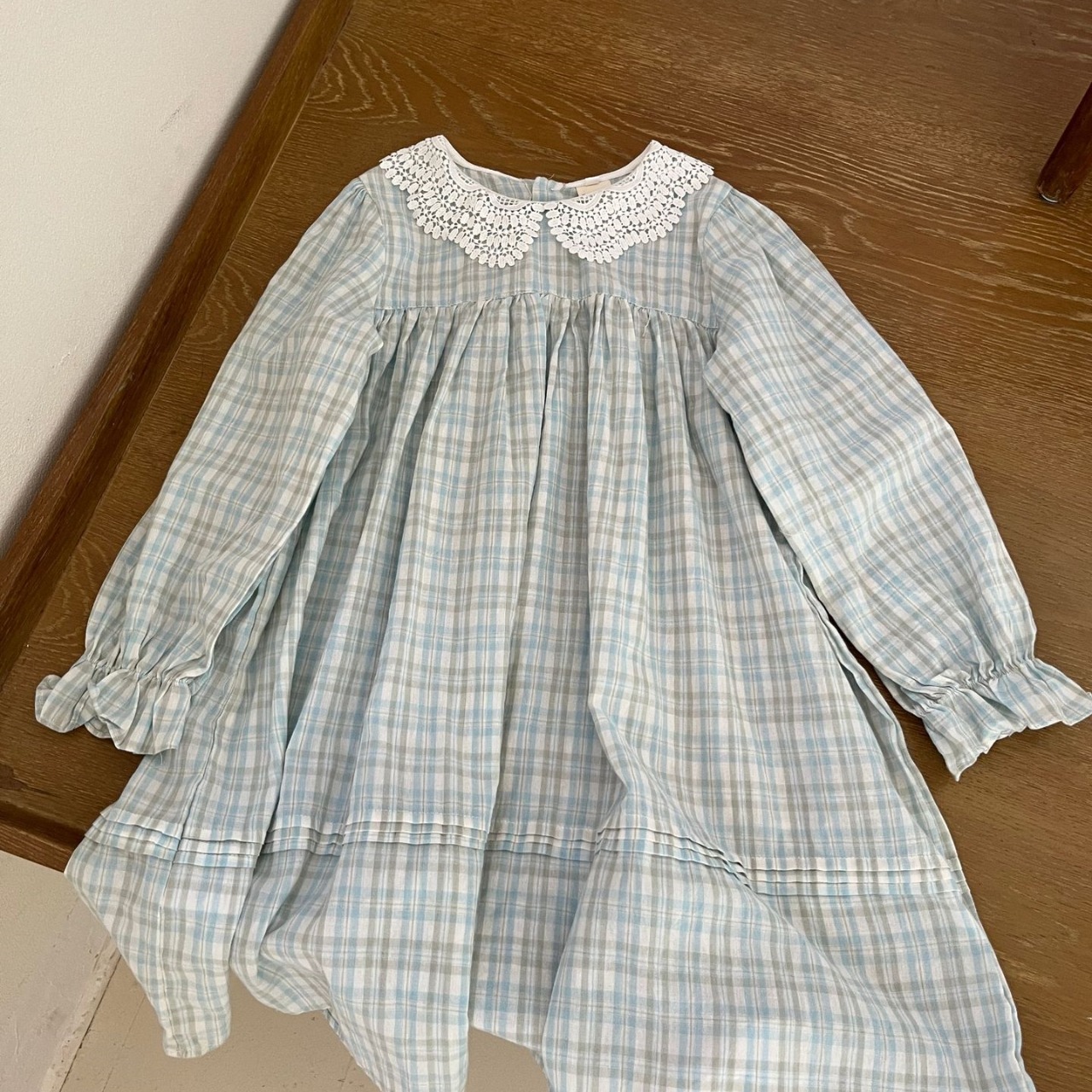 秋レース襟チェック柄ワンピース