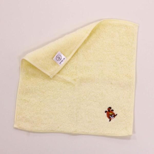 京佑 くるみん タオル ハンカチ 刺繍 たぬき 黄色 25×25cm はん 京佑 くるみん タオル ハンカチ 刺繍 たぬき 黄色 25×25cm はん