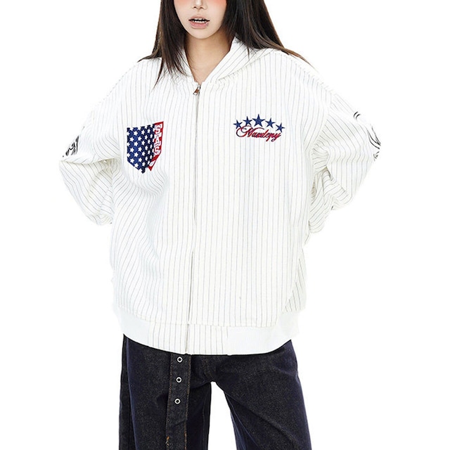 ピンストライプエンブレムジップフーディ 2col R02737