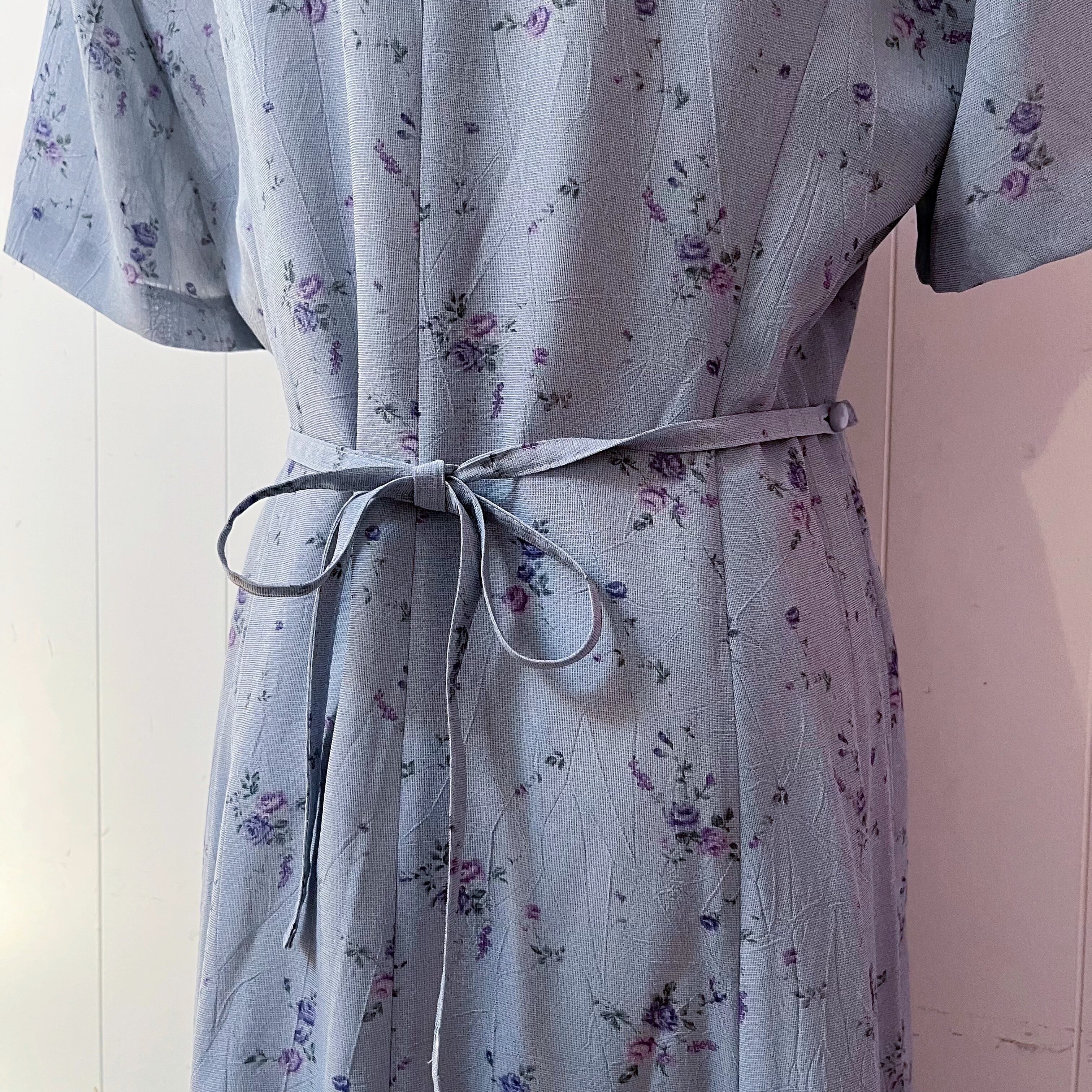 blue purple rose front button one-piece