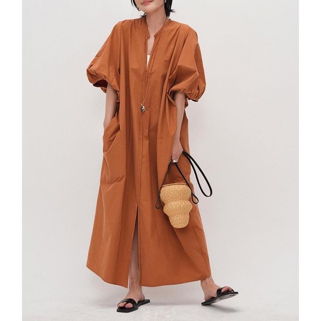 lantern sleeve v-neck loose one-piece