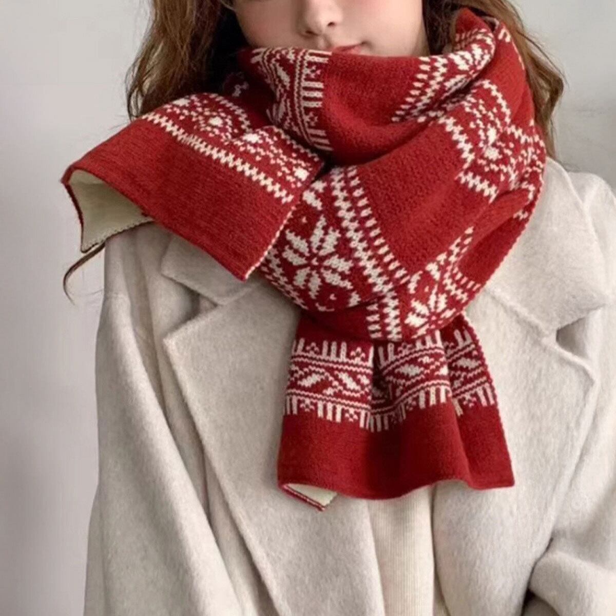 ノルディック柄 北欧風 マフラー 防寒 保温 レディース 秋冬 おしゃれ きれいめ 大人 かわいい プレゼント ギフト クリスマス 誕生日 大人可愛い 大人女子