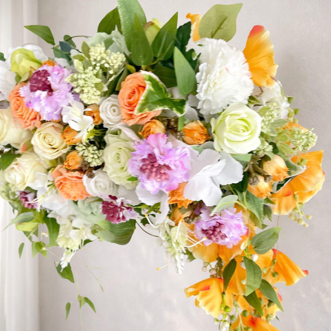 光触媒フラワー 流れる花姿のロングリース 62cm 華やか壁掛け