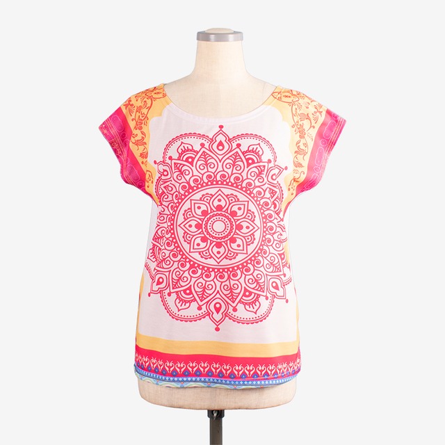 NEWヨガプリントTシャツ ピンクマンダラ　NEW Yoga print T-shirt Pink Mandala